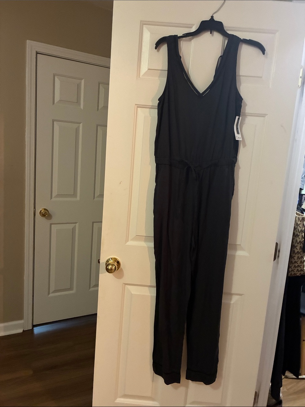 Dex Black Sleeveless V-Neck Drawstring Waist Jumpsuit